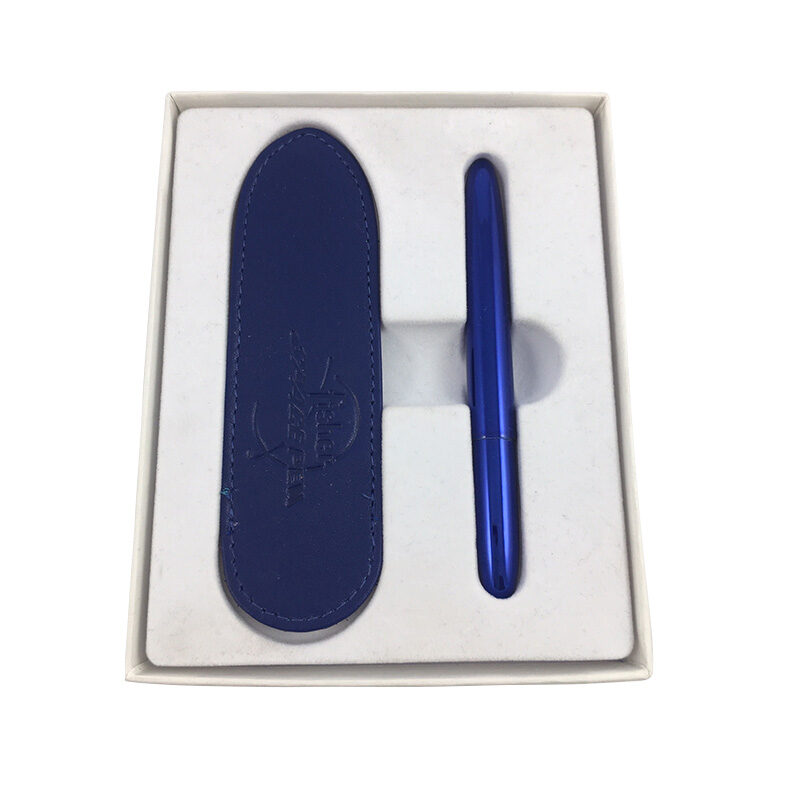 BULLET PEN - BLUEBERRY WITH NAVY BLUE LEATHER PEN CASE IN PRESENTATION BOX
