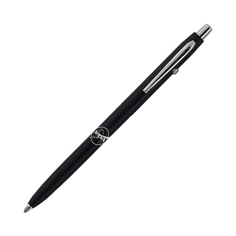 SHUTTLE SPACE PEN – MATTE BLACK WITH CHROME ACCENTS & WHITE NASA MEATBALL LOGO - FCH4BC-NASAMB