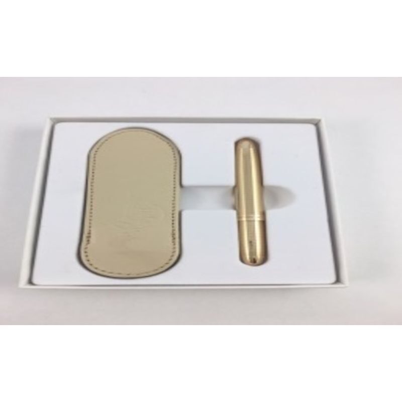 BULLET - GOLD WITH BEIGE LEATHER PEN CASE IN PRESENTATION BOX